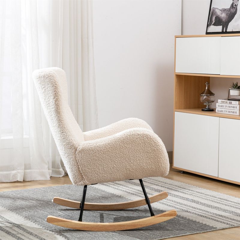 Fabric Padded Seat Rocking Chair - Beige