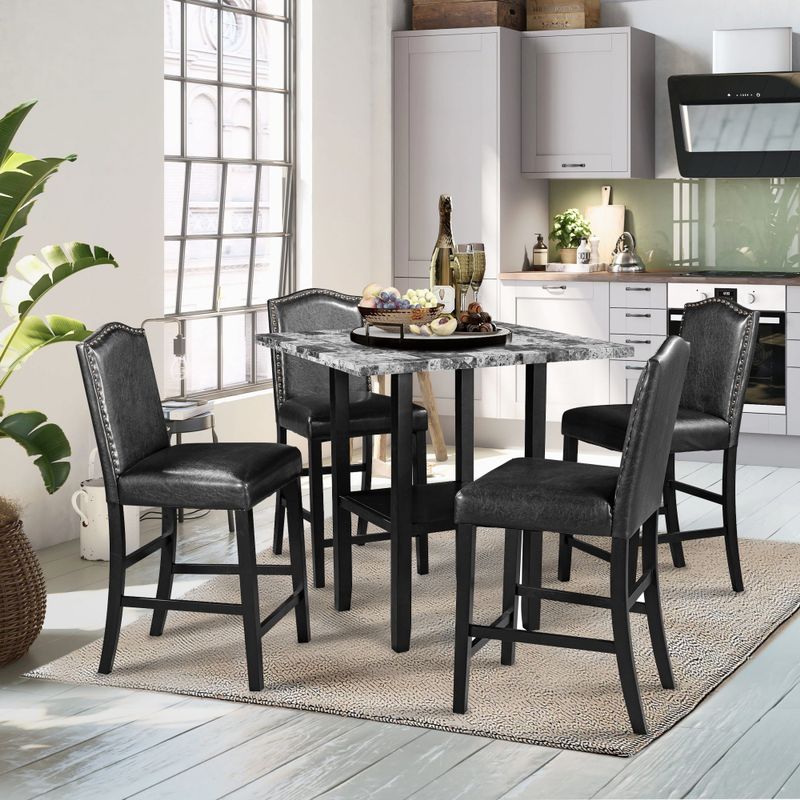 5 Piece Dining Set with Matching Chairs and Bottom Shelf for Dining Room - Grey