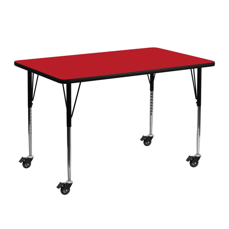 Mobile 24''W x 48''L Rectangular HP Laminate Activity Table - Adjustable Legs - Red