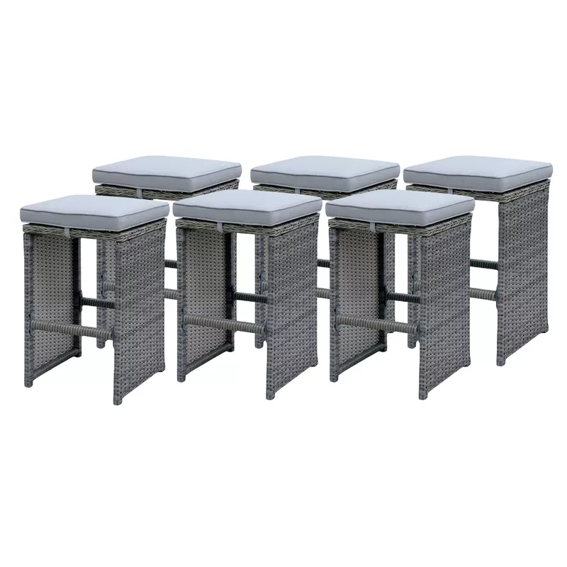 Contemporary Rattan 29-inch Patio Bar Stools in Gray (Set of 6)