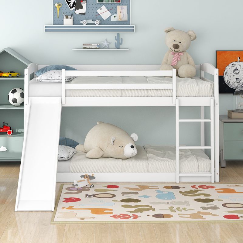 Twin over Twin Bunk Bed with Convertible Slide and Ladder - White