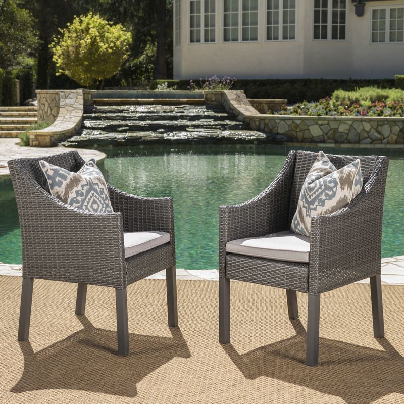 Antibes Outdoor Wicker Dining Chairs with Cushions by Christopher Knight Home - Multibrown + Beige