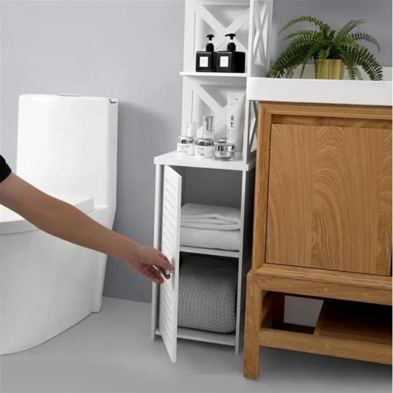 Modren Bathroom Floor Storage Cabinet - White - Glossy