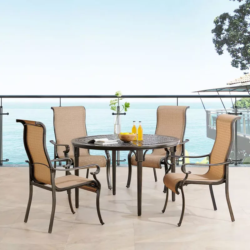 Brigantine 5pc: 4 Sling Dining Chairs and 50" Round Cast Table