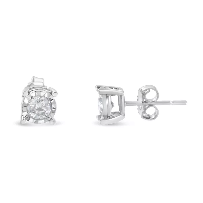 Sterling Silver 1/2 Carat TDW Solitaire Diamond Stud Earrings (H-I, I1-I2)