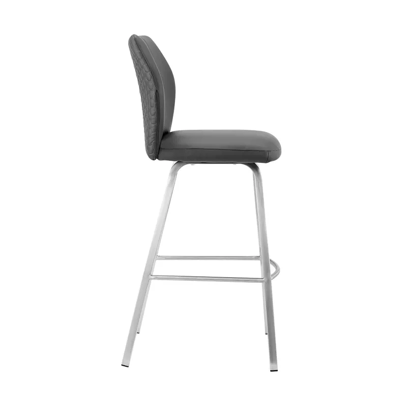 Tandy Gray Faux Leather and Brushed Stainless Steel 30" Bar Stool