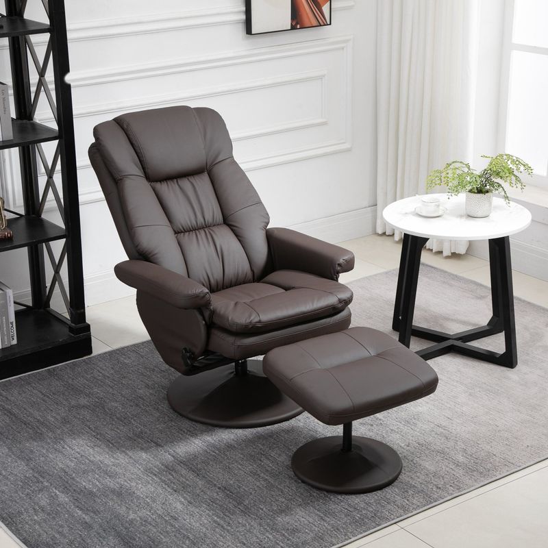 HOMCOM Recliner and Ottoman with Wrapped Base, Swivel PU Leather Reclining Chair with Footrest for Living Room - Brown