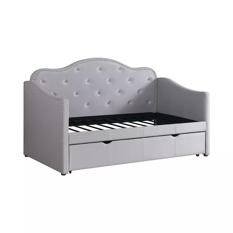 Upholstered Twin Daybed with Trundle Pearlescent Grey