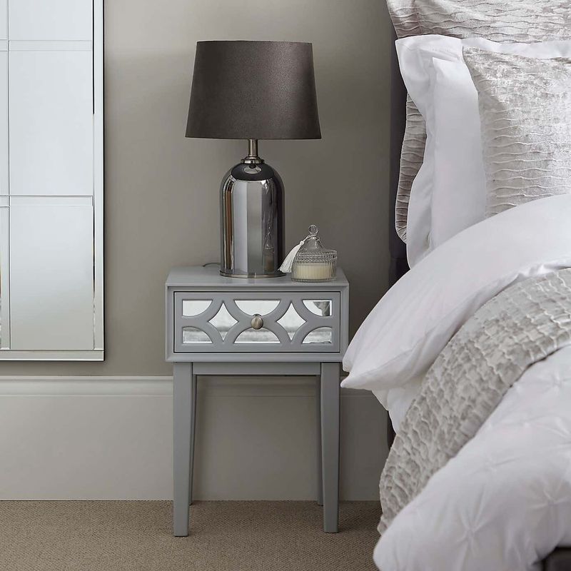 COZAYH Contemporary Mirror Front 1-Drawer Nightstand, Light Grey - Grey - 1-drawer