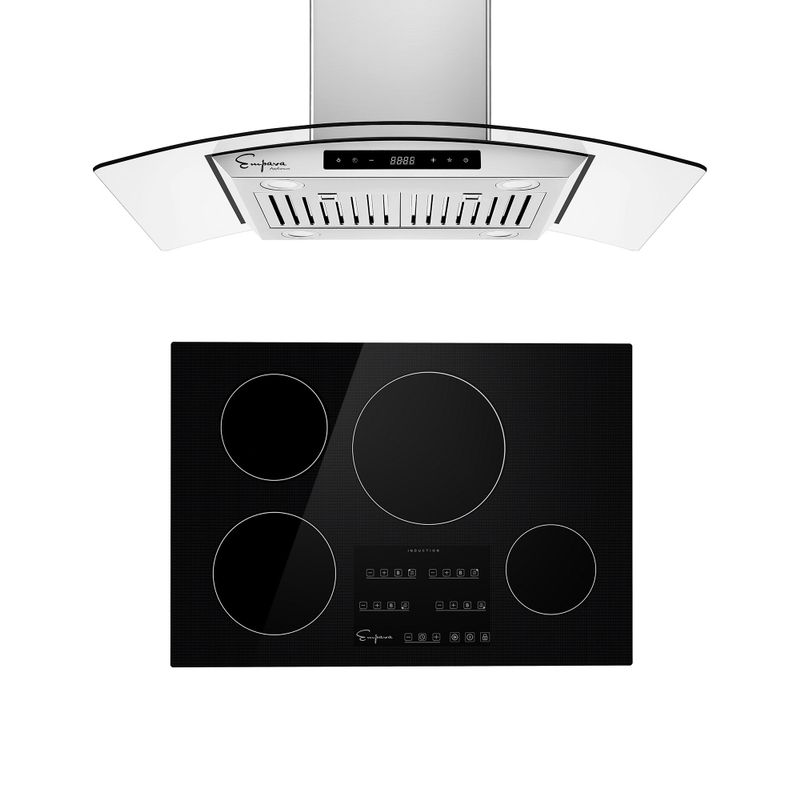 2 Piece Kitchen Appliances Packages Including 30" Induction Cooktop and 36" Island Range Hood - Black