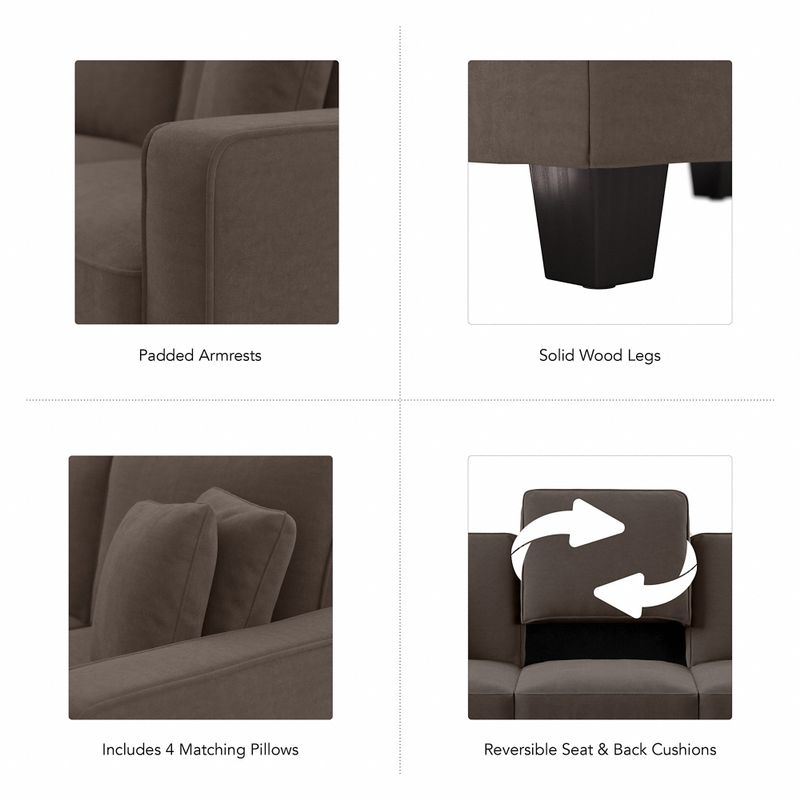 Stockton 111W L Shaped Sectional Couch by Bush Furniture - Chocolate Brown Microsuede Fabric