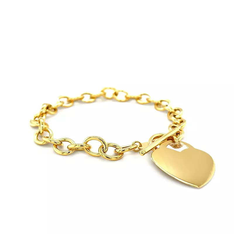 Toggle Bracelet with Heart Charm in 14k Yellow Gold (7.5 Inch)