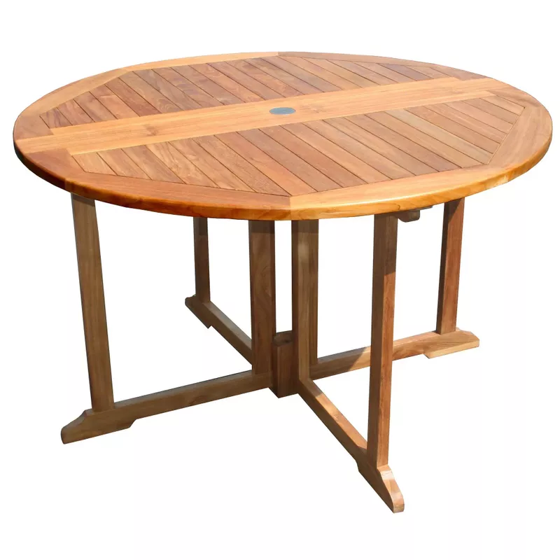 Chic Teak Butterfly Round Teak Wood Outdoor Patio Folding Dining Table, 47 Inch - Brown