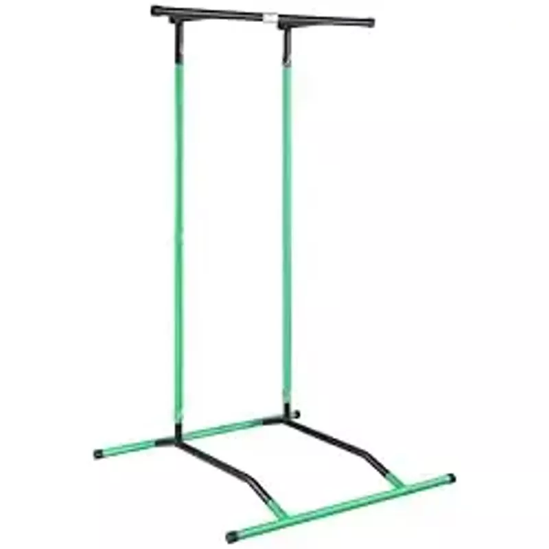 VEVOR Power Tower Dip Station, 2-Level Height Adjustable Pull Up Bar Stand, Multi-Function Strength Training Workout Equipment, Home Gym Fitness Dip Bar Station, 220LBS Weight Capacity, Black & Green