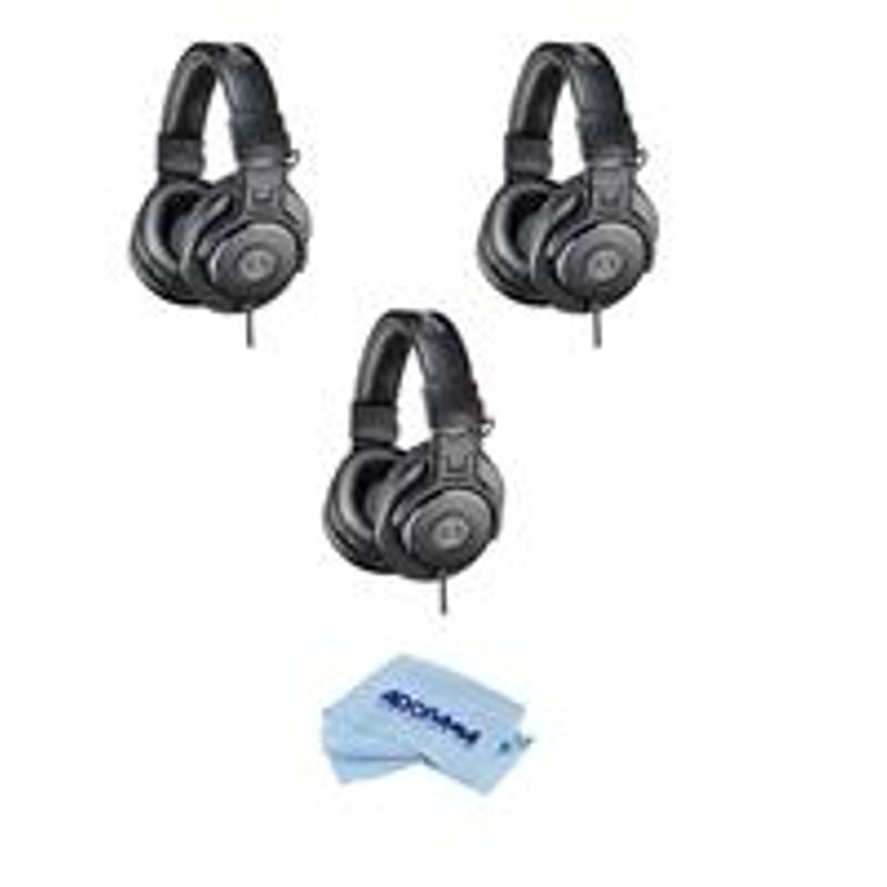 Audio-Technica 3 PACK ATH-M30x Professional Monitor Headphones, 96dB, 15-20kHz, Black - With Microfiber Cloth