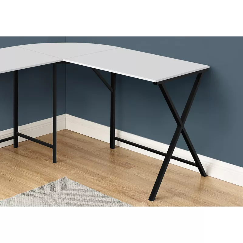 Computer Desk/ Home Office/ Corner/ 55"L/ L Shape/ Work/ Laptop/ Metal/ Laminate/ White/ Black/ Contemporary/ Modern