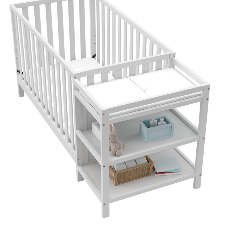 Storkcraft Pacific 4-in-1 Convertible Crib and Changer - 2 Open Shelves, Water-Resistant Vinyl Changing Pad with Safety Strap - Espresso