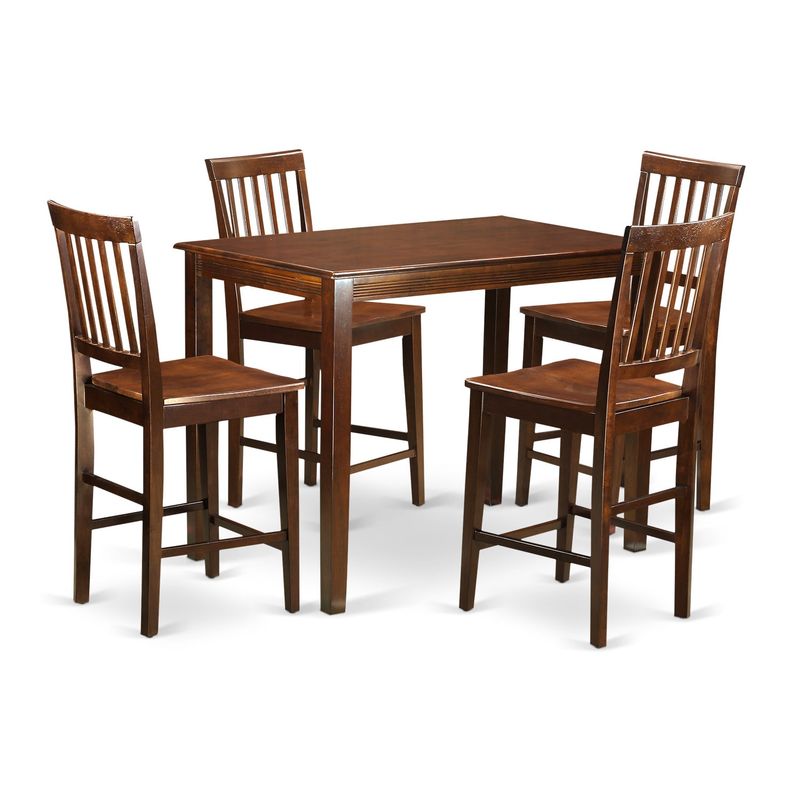 Natural Mahogany Solid Rubberwood 5-piece Counter-height Dining Set - Microfiber