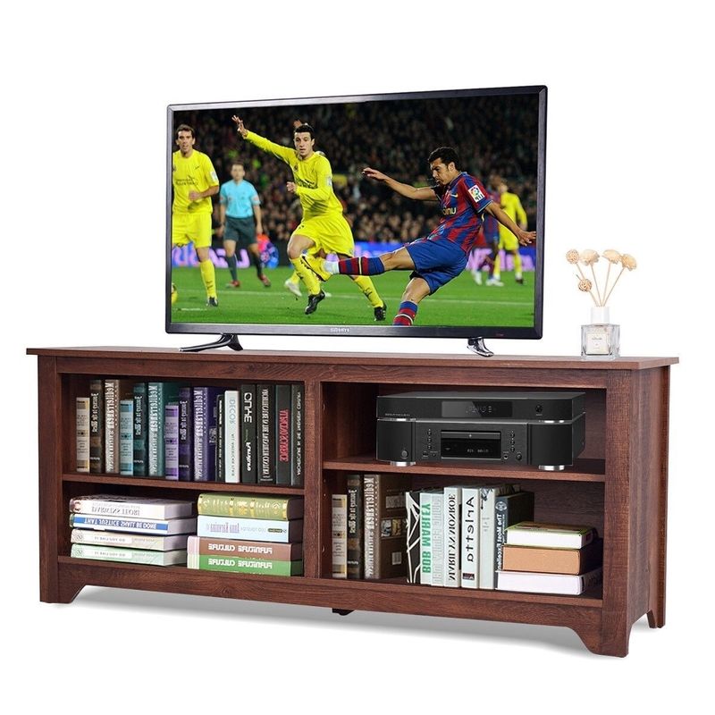 Daily Boutik Medium Brown Wood TV Stand Entertainment Center for up to 60-inch TV - 16" x 58" x 25" - Brown - 16" x 58" x 25"