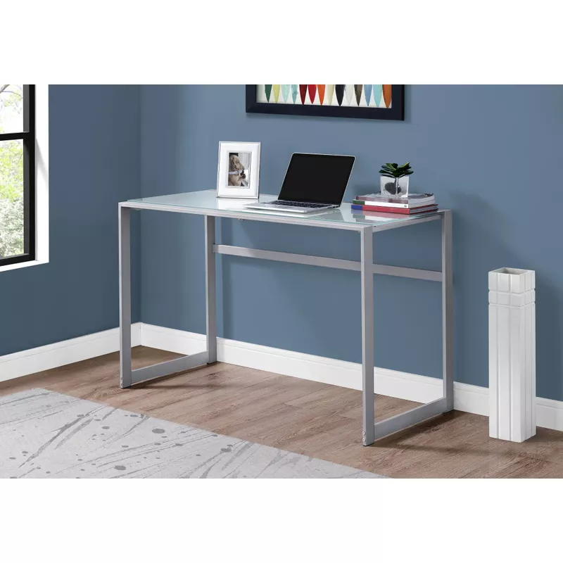 Computer Desk/ Home Office/ Laptop/ 48"L/ Work/ Metal/ Tempered Glass/ Grey/ Contemporary/ Modern