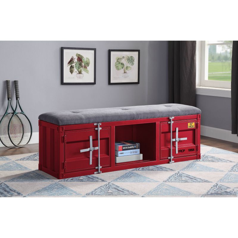 ACME Cargo Storage Bench in Gray Fabric & Red