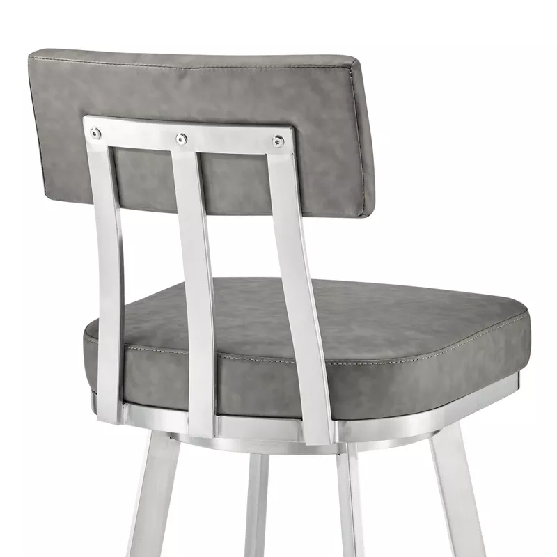 Jinab Swivel Bar Stool in Brushed Stainless Steel with Grey Faux Leather