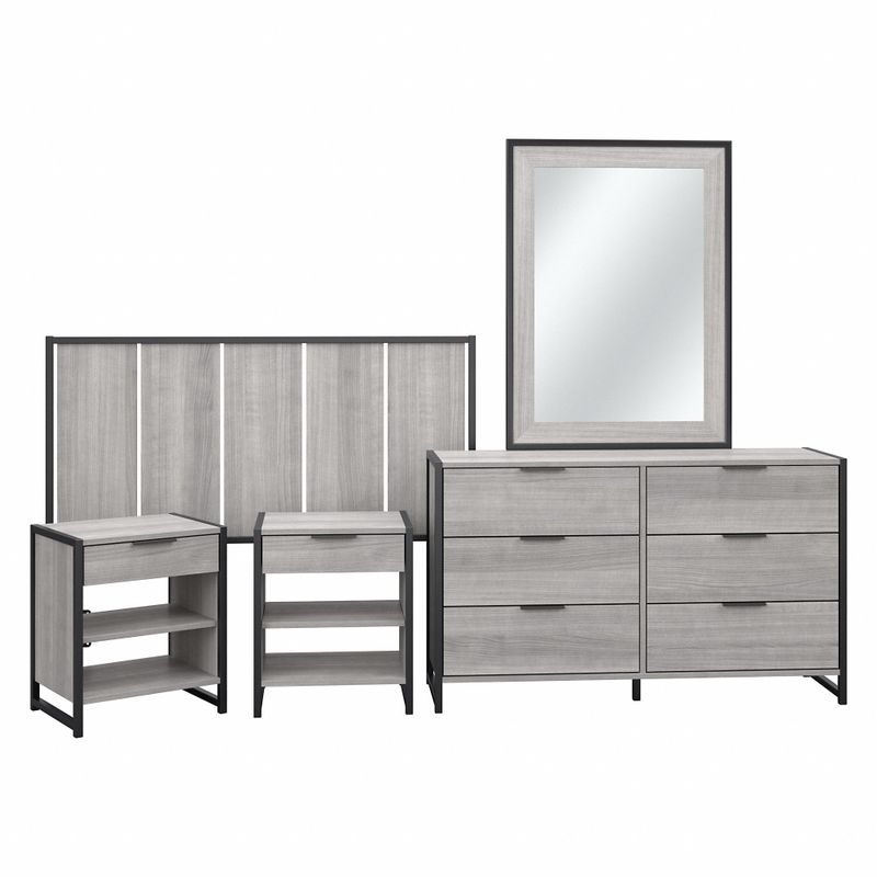 Atria 5 Pc Bedroom Set with Full or Queen Headboard by Bush Furniture - Platinum Gray