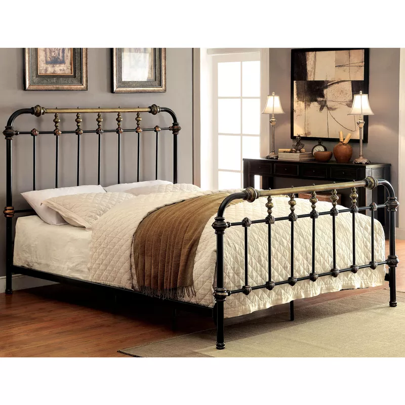 Transitional Metal Twin Spindle Bed in Antique Black