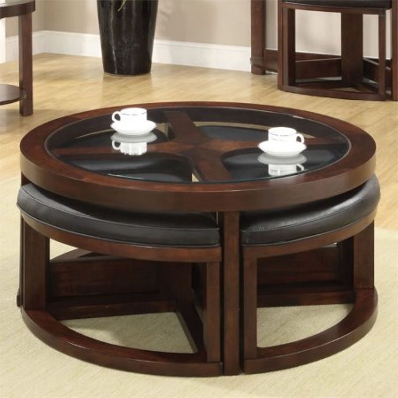 Furniture of America Barker 5 Piece Coffee Table with Ottoman Set in Dark Walnut