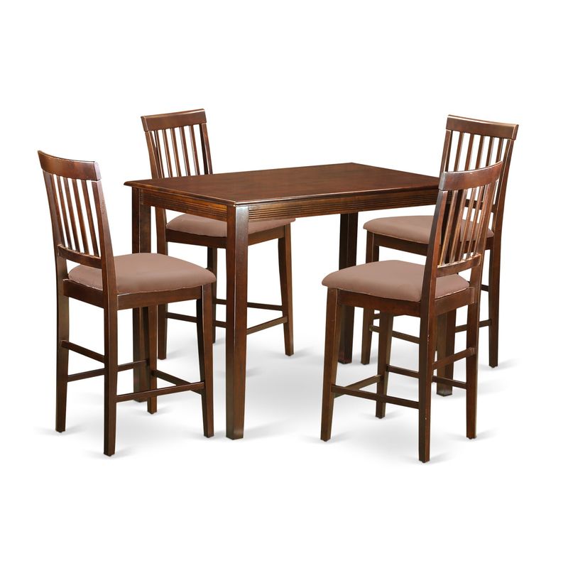 Natural Mahogany Solid Rubberwood 5-piece Counter-height Dining Set - Microfiber