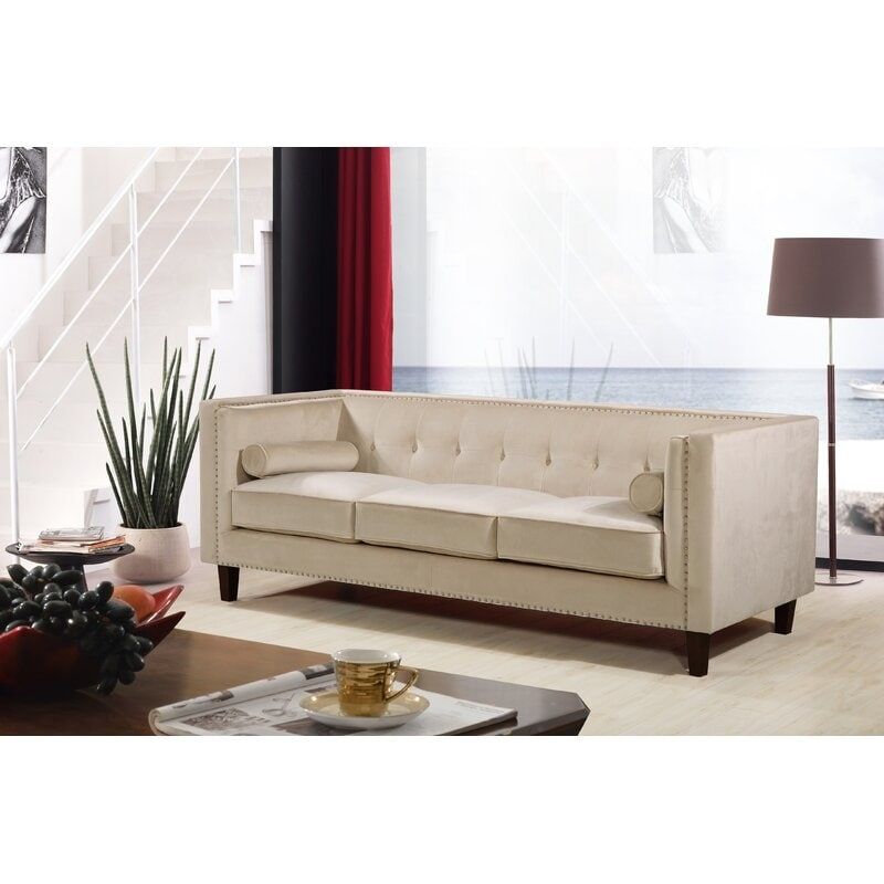 Kittleson Classic Nailhead Chesterfield 2 Piece Living Room Set - Ivory