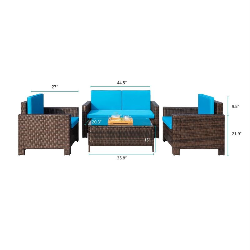 Homall 4 Pieces Outdoor Patio Furniture Sets Rattan Chair - Brown/Blue