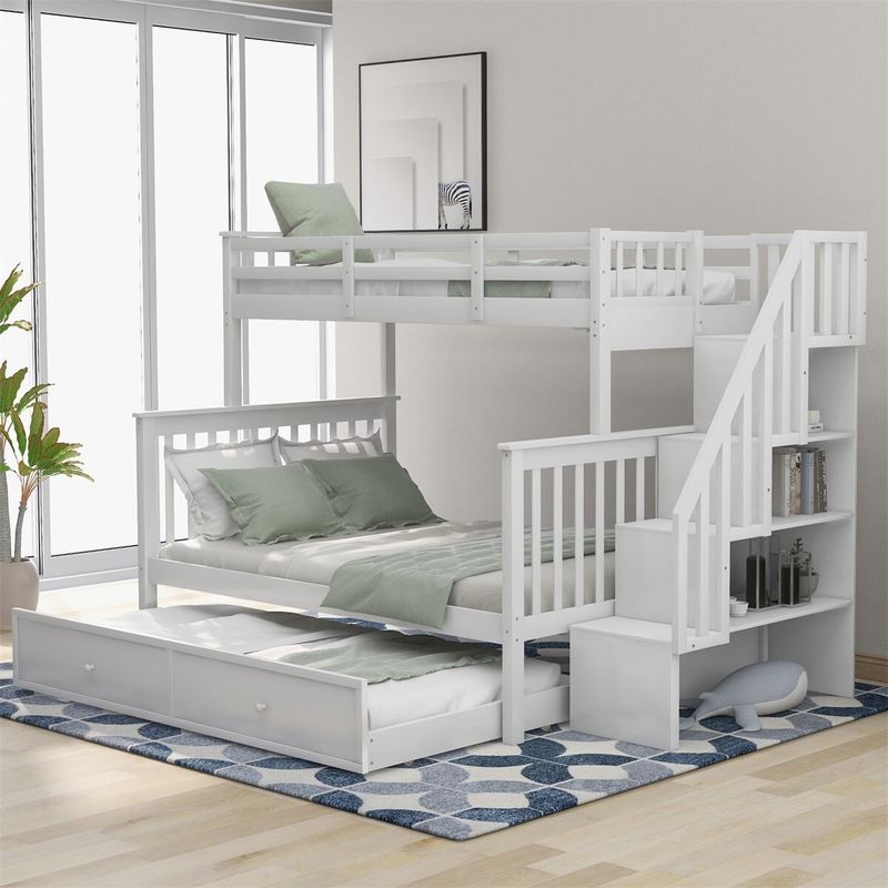 Merax Twin over Full Storage Bunk Bed with Twin Trundle - Grey