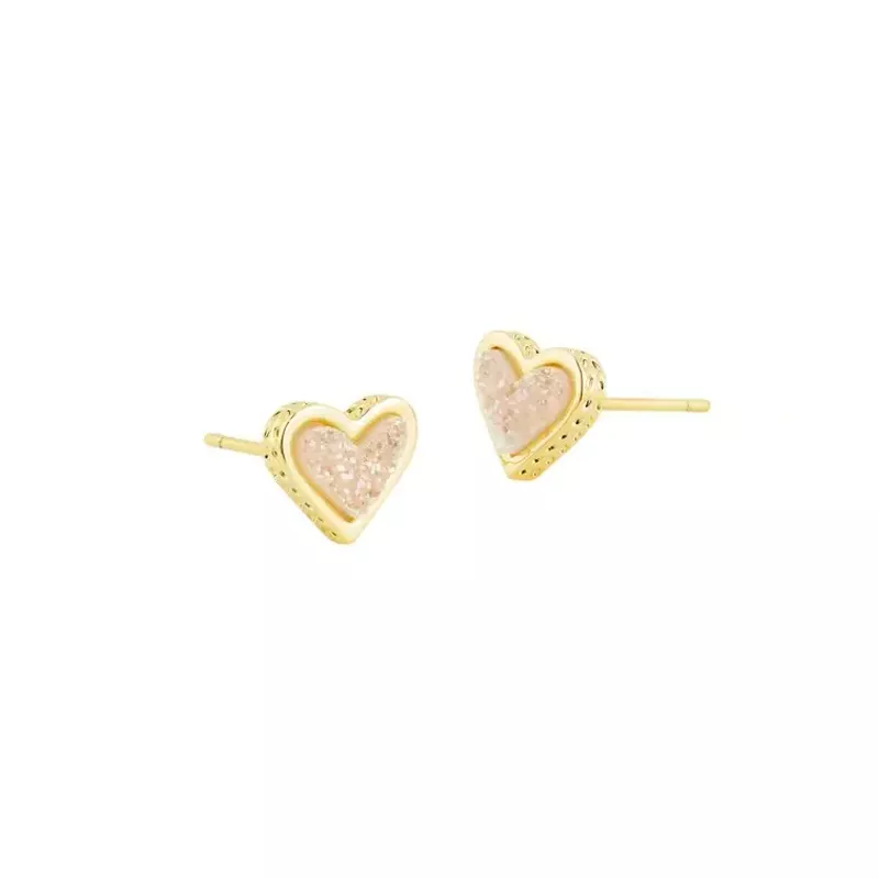 Kendra Scott Framed Sri Heart Stud Earrings (Gold/Iridescent Drusy)