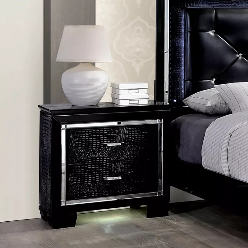 Contemporary Solid Wood 2-Drawer Nightstand in Black