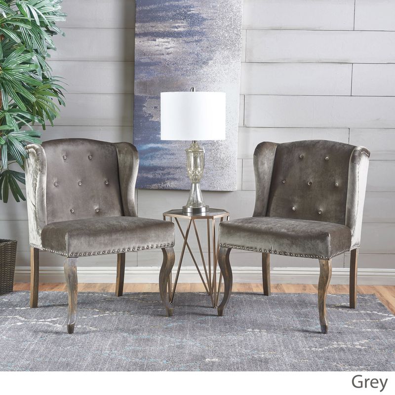 Niclas Velvet Wingback Chair (Set of 2) by Christopher Knight Home - Grey