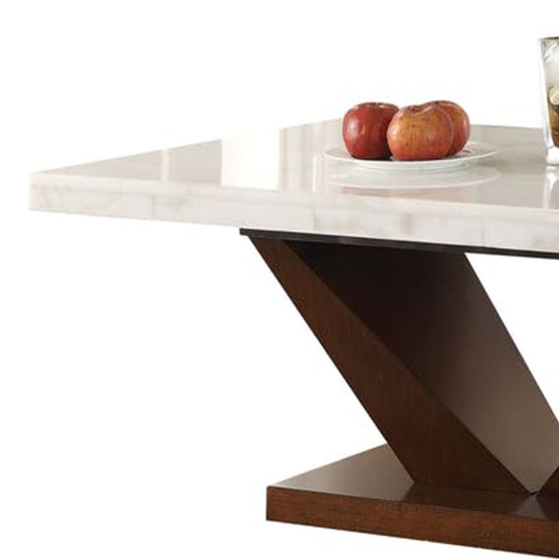 Prevailing Dining Table, White Marble & Walnut Brown
