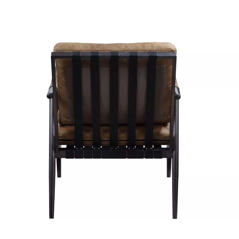 ACME Anzan Accent Chair, Berham Chestnut Top Grain Leather & Matt Iron Finish