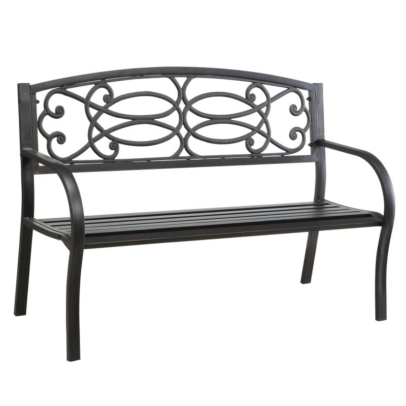 Furniture of America Flints Bronze Iron Outdoor Garden Bench - Powdered Black