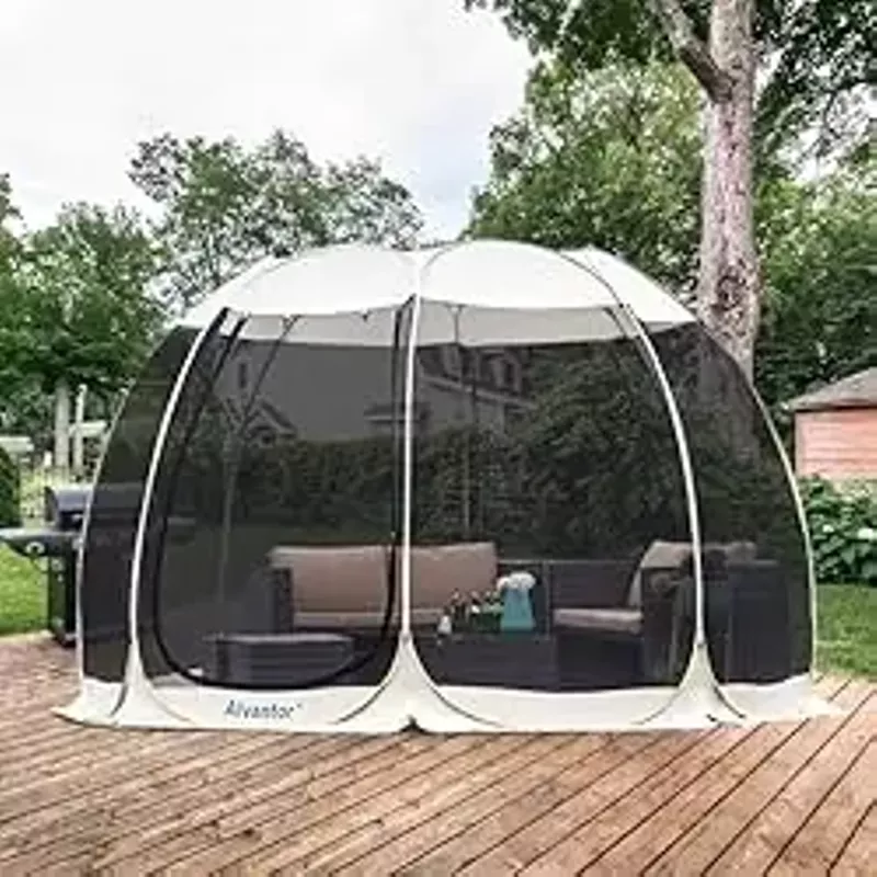 Alvantor Screen House Room Camping Tent Outdoor Canopy Pop Up Sun Shade Shelter 8 Mesh Walls Not Waterproof Beige 12'x12' Patent Pending