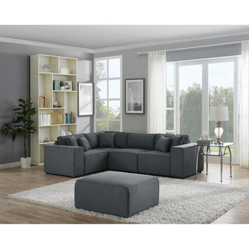 Copper Grove Ede Dark Grey Linen Modular Sectional Sofa with Ottoman - Reversible