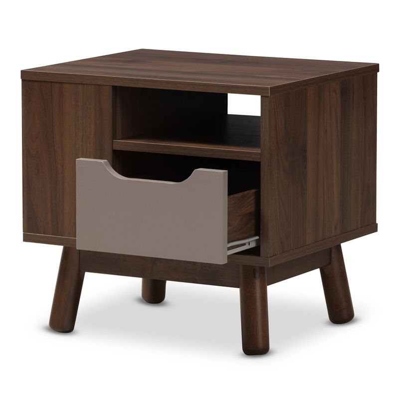 Mid-Century Brown and Grey 1-Drawer Nightstand by Baxton Studio