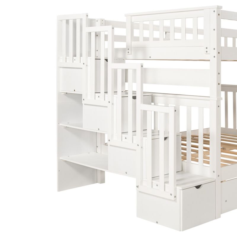 Full Over Full Bunk Bed with Shelves and 6 Storage Drawers - Grey