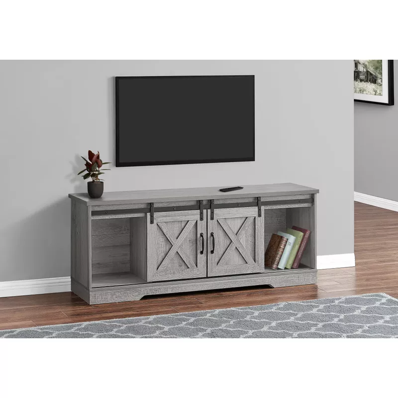 TV Stand/ 60 Inch/ Console/ Media Entertainment Center/ Storage Cabinet/ Living Room/ Bedroom/ Laminate/ Grey/ Transitional