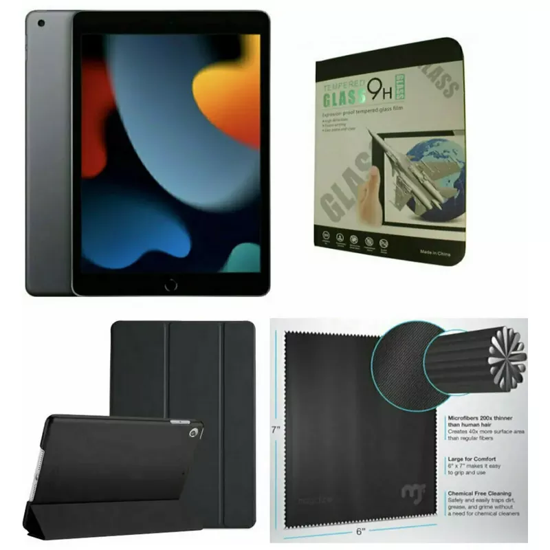Apple 10.2-Inch iPad (9th Generation) with Wi-Fi 256GB Space Gray Blue Case Bundle