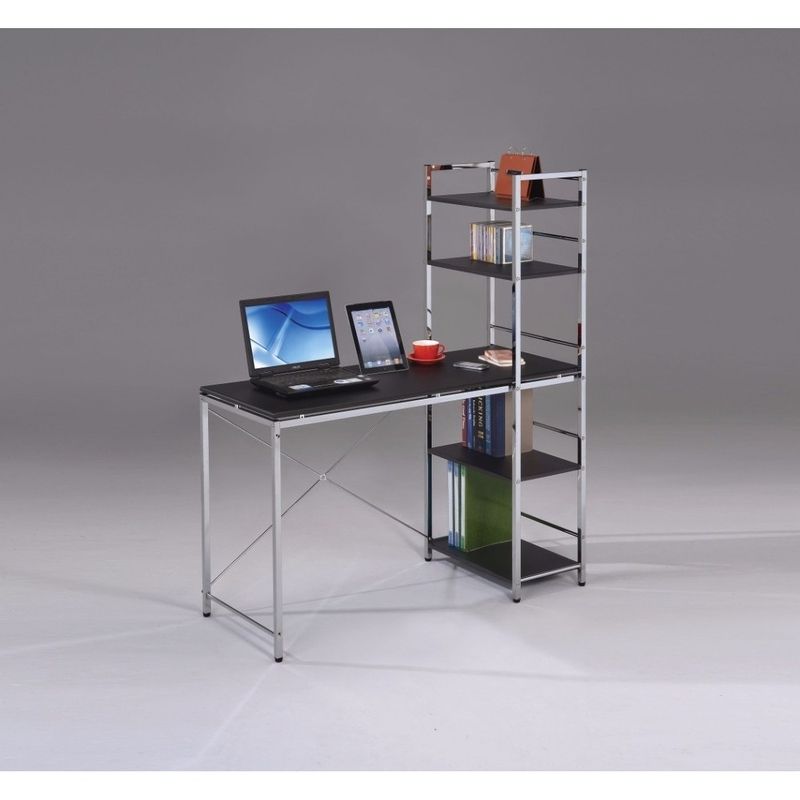 Computer Desk with Shelves, Black & Chrome silver - Black - Metal