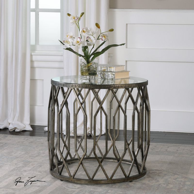 Uttermost Algoma Aged Bronze Glass Accent Table