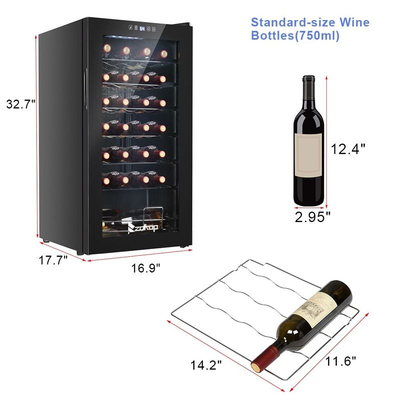 28-Bottle Compressor Wine Cooler with Digital Touchscreen - Black