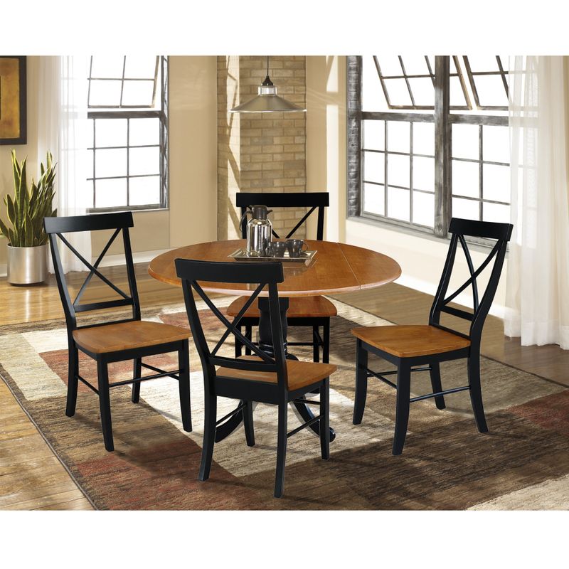 42 in. Drop Leaf Table with 4 Cross Back Dining Chairs - 5 Piece Set - White/Heather Gray
