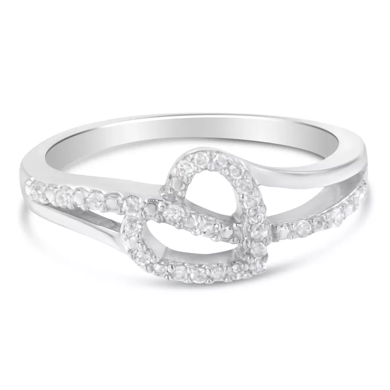 Sterling Silver 1/8ct TDW Round Cut Diamond Heart and Ribbon Accent Ring (I-J, I2-I3) Choice of size